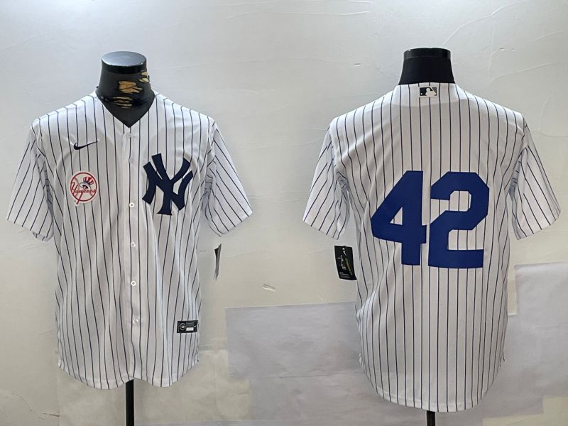 Men New York Yankees 42 No Name White Stripe Fashion Nike 2024 MLB Jersey style 6